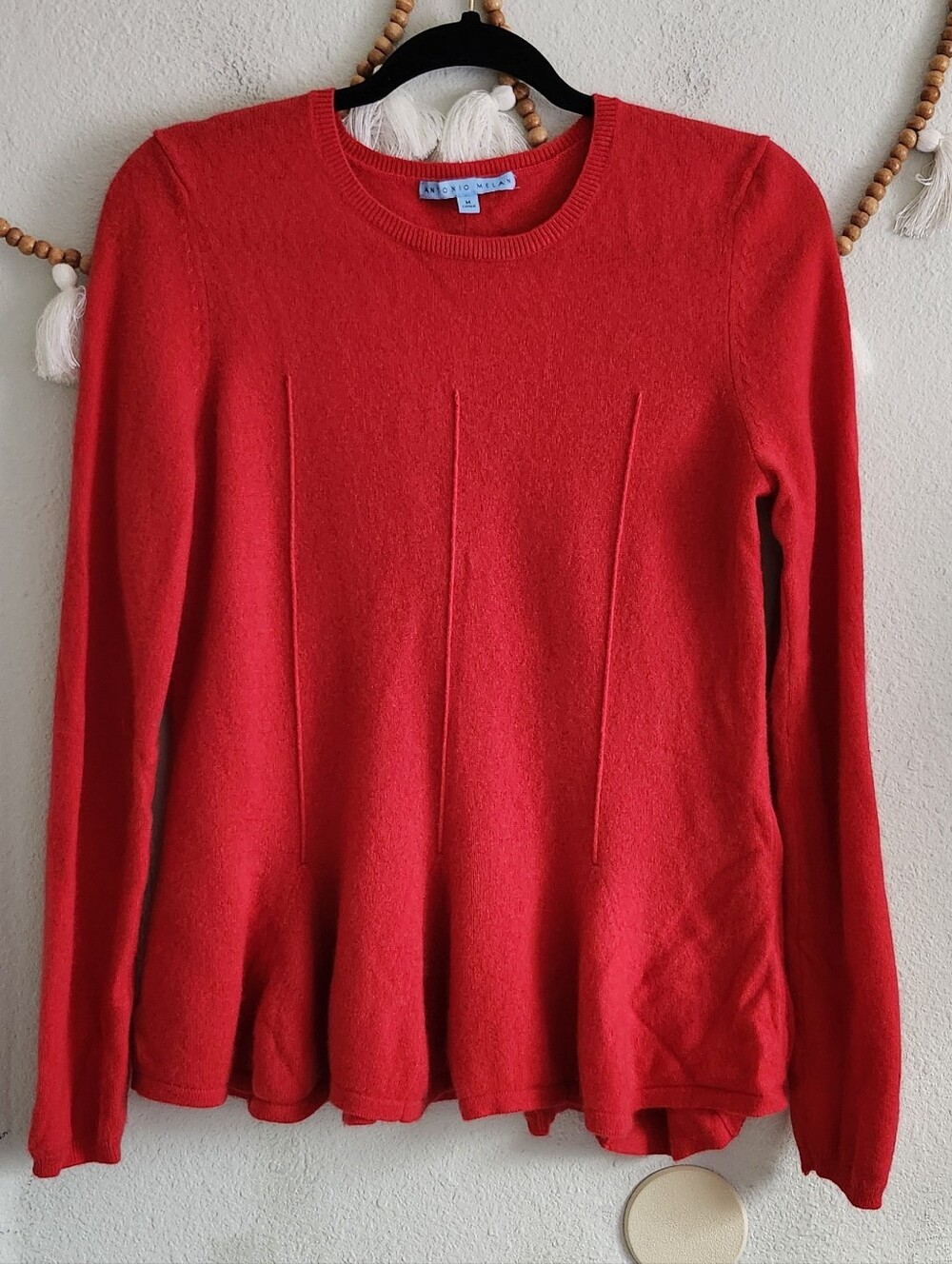 Antonio Melani 100% Cashmere Red Peplum Sweater